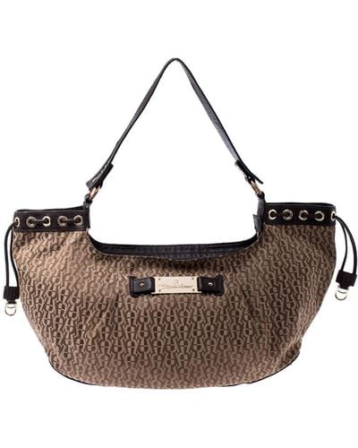 Aigner /brown Signature Canvas And Leather Shoulder Bag