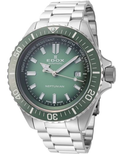 Edox 44mm Silver Tone Automatic Watch 80120-3vm-vdn1 - Green
