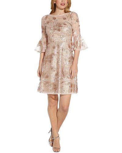 Adrianna Papell Mesh Sequined Cocktail And Party Dress - Natural