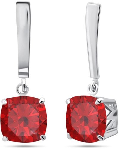 Nicole Miller Sterling Silver 8mm Cushion Cut Gemstone Dangle Drop Earrings - Red