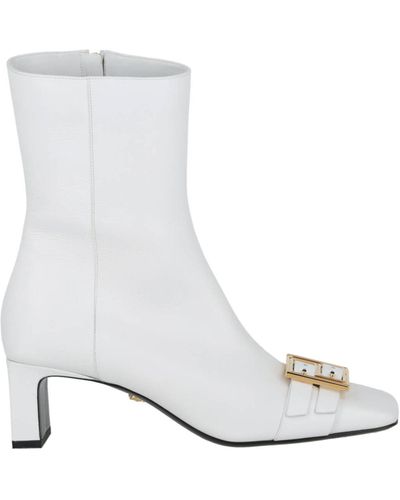 Versace Meander Leather Ankle Boots - White