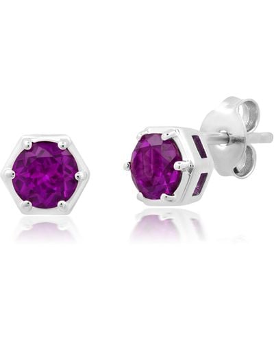 Nicole Miller Sterling Silver Round Cut 5mm Gemstone Hexagon Stud Earrings - Multicolor