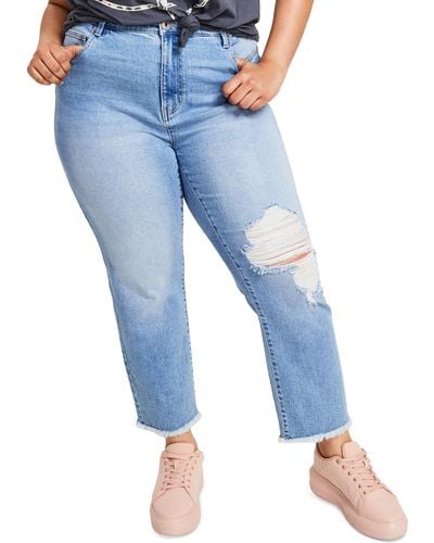 Celebrity Pink High Rise Frayed Hem Straight Leg Jeans - Blue