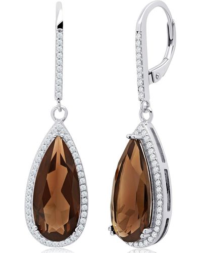 MAX + STONE Pear Cut Gemstone Quartz And White Topaz Halo Dangle Leverback Earrings - Multicolor