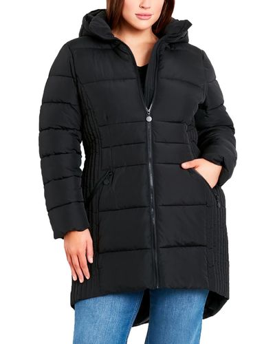 Evans Plus Quilted Hooded Puffer Jacket - Black