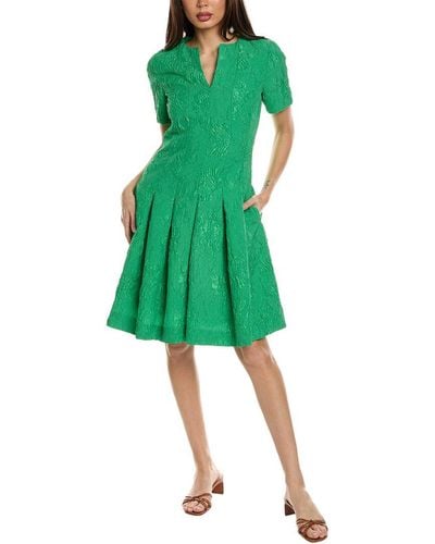 Oscar de la Renta Jacquard Silk-lined A-line Dress - Green