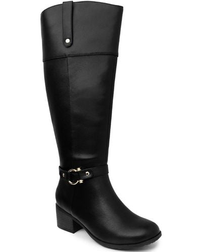 Karen Scott Vickyy Faux Leather Block Heel Knee-high Boots - Black