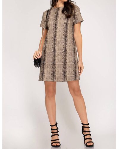 She + Sky Faux Suede Shift Dress - Natural