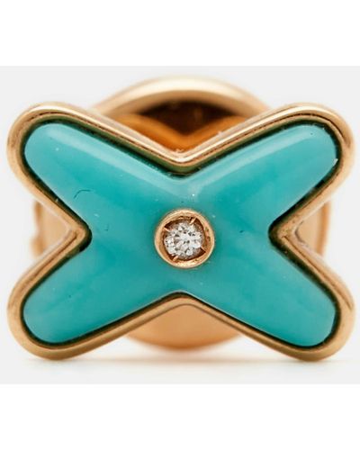 Chaumet Jeux De Liens Diamond Turquoise 18k Rose Single Earring - Blue