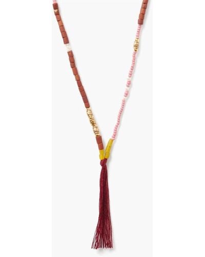 Chan Luu Fringe Necklace In Brown Mix - White