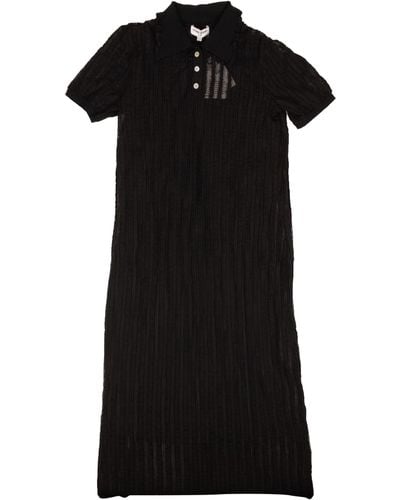 Opening Ceremony Polyester Ruffle Pointelle Polo Dress - Black