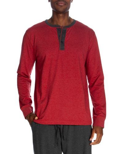 Unsimply Stitched 3 Button Lounge Henley Shirt - Contrast Piping - Red