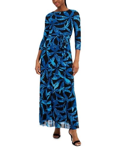 Anne Klein Printed Long Maxi Dress - Blue