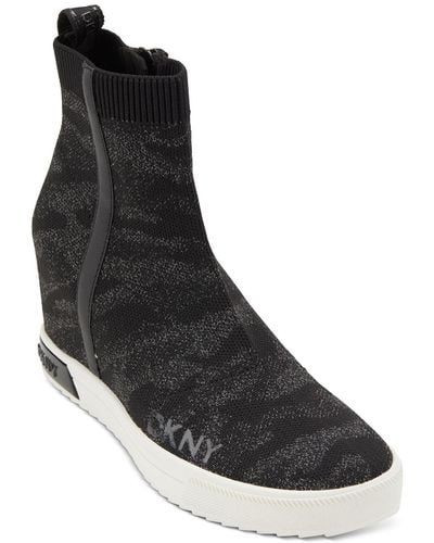 DKNY Cali Knit Ankle Casual And Fashion Sneakers - Black