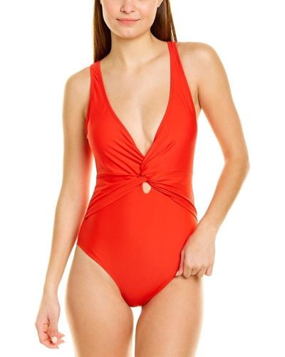 Nicole Miller Twist Front Plunge One-piece Swimsuit - Red