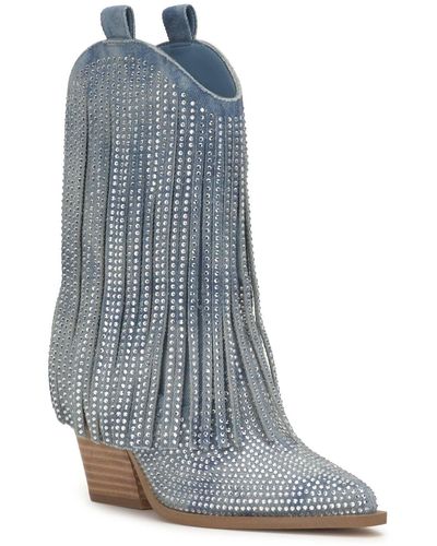 Jessica Simpson Paredisa Rhinestone Fringe Western Boots - Blue
