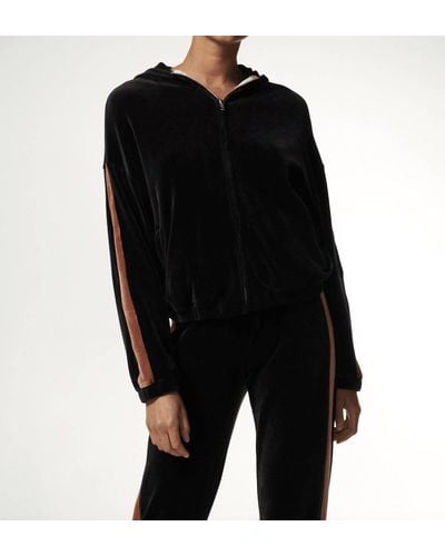 Monrow Velour Sporty Zip-up Sweatshirt - Black