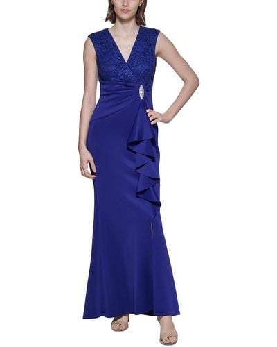 Jessica Howard Lace Sleeveless Evening Dress - Blue