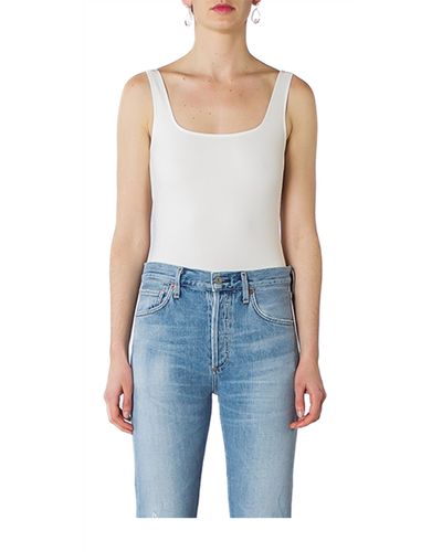 Getting Back to Square One Square Neck Bodysuit In White - Blue