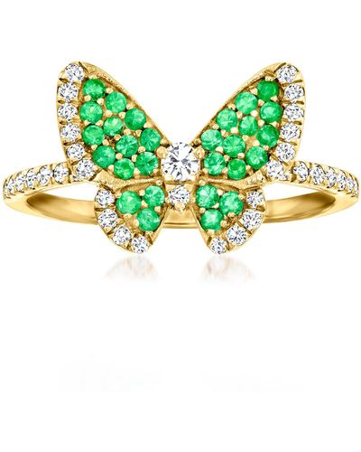 Ross-Simons Emerald And . Diamond Butterfly Ring - Green