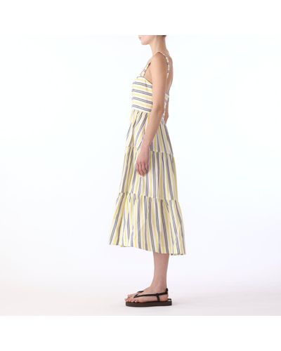 Jason Wu S/l Striped Cotton Midi Tiered Dress - Natural