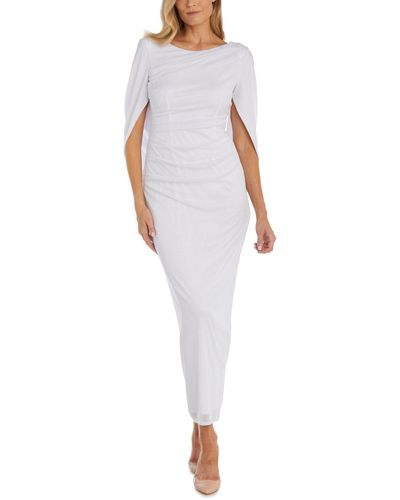 R & M Richards Glitter Cape Sleeve Evening Dress - White