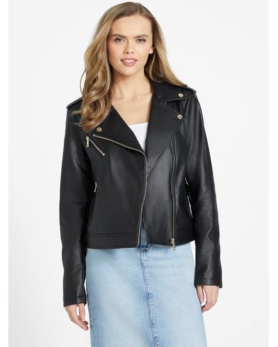 Guess Factory Ellie Faux-leather Moto Jacket - Black