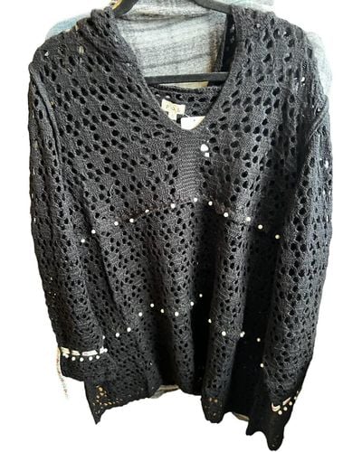 Pol Hooded Crochet Pearl Tunic - Black