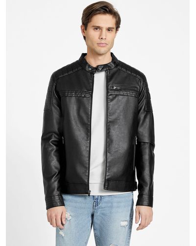Guess Factory River Washed Faux-leather Moto Jacket - Gray