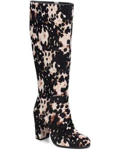 Kenneth Cole Justin Calf Hair Animal Print Knee-high Boots - Black