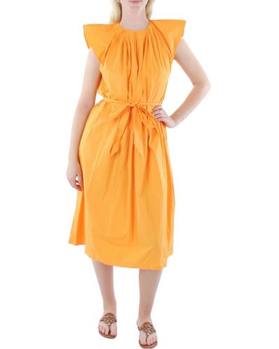 Mng Belted Calf Midi Dress - Orange