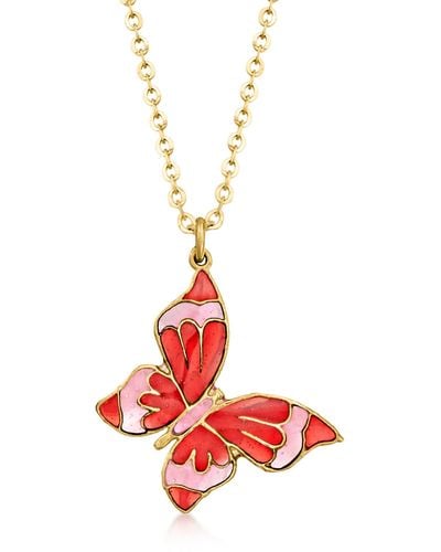 Ross-Simons Italian Pink And Red Enamel Butterfly Necklace