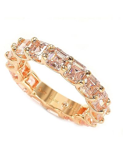 Suzy Levian Rosed Sterling Silver Cubic Zirconia Asscher Cut Eternity Band - Pink