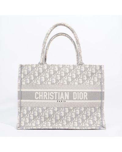 Dior Small Book / Silver Oblique Embroidery Canvas - White