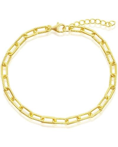 Simona Sterling Or Gold Plated Over Sterling Polished Rope Design Paperclip Bracelet - Metallic