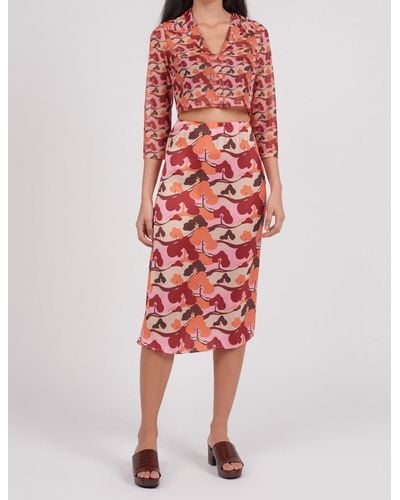 Another Girl Tree Print Satin Skirt - Red