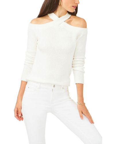1.STATE Cold Shoulder Ribbed Knit Pullover Sweater - White