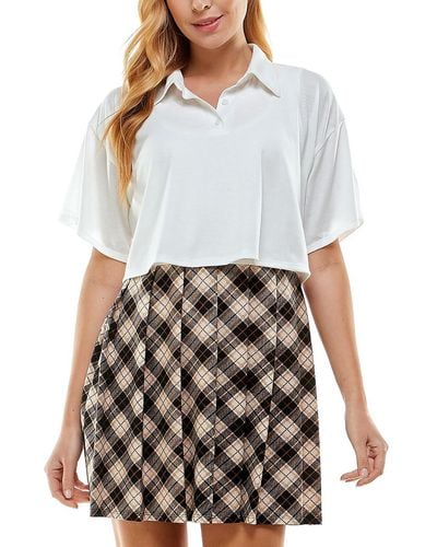 Kingston Grey Juniors Print Skirt Two Piece Dress - White