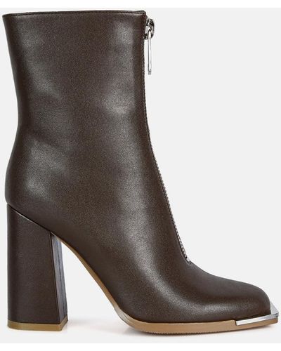 LONDON RAG Flower Blade Square Toe Zip Up Ankle Boots - Brown