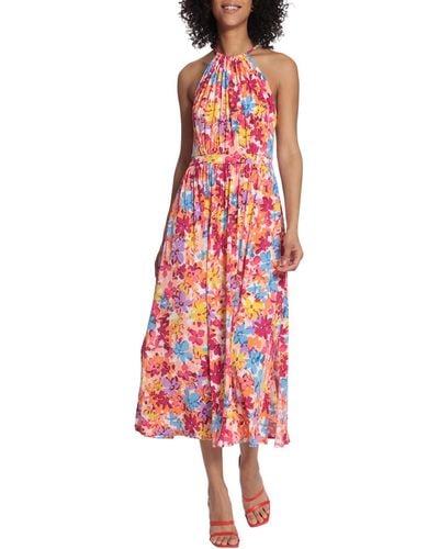Maggy London Floral Long Halter Dress - Red