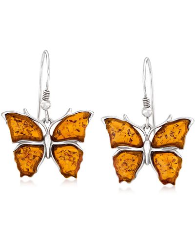 Ross-Simons Amber Butterfly Drop Earrings - Orange