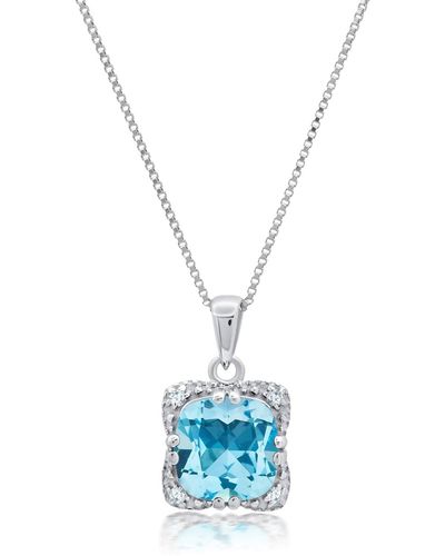 Nicole Miller Sterling Silver Cushion Cut Gemstone Square Pendant Necklace And Created White Sapphire Accents On 18 Inch Chain