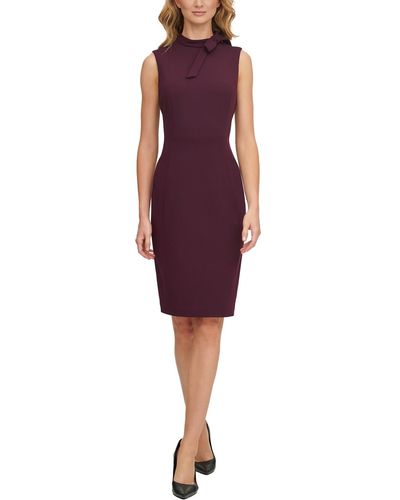 Calvin Klein Crepe Bow-neck Sheath Dress - Purple