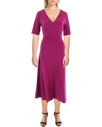 Msk Knit V-neck Midi Dress - Purple