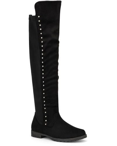 Olivia Miller Andrea Faux Suede Studded Over-the-knee Boots - Black