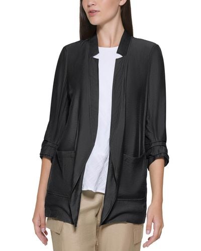 DKNY Ruched Suit Separate Open-front Blazer - Black