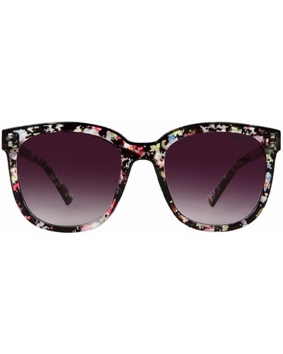 Suzy Levian Black Floral Square Lens Silver Accent Sunglasses