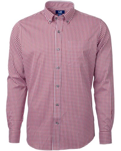 Cutter & Buck Versatech Multi Check Stretch Long Sleeve Dress Shirt - Purple