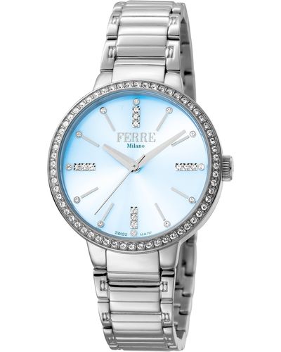 Ferré Light Blue Dial Stainless Steel Watch - Metallic
