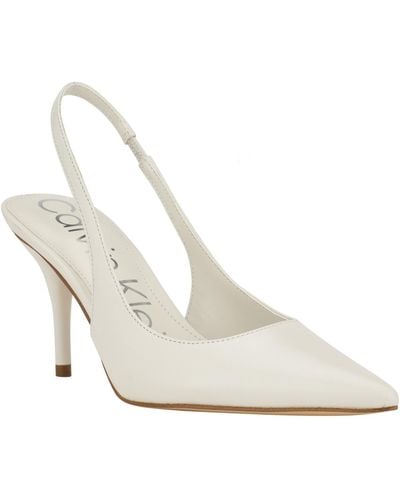 Calvin Klein Cinola Leather Pumps Slingback Heels - White